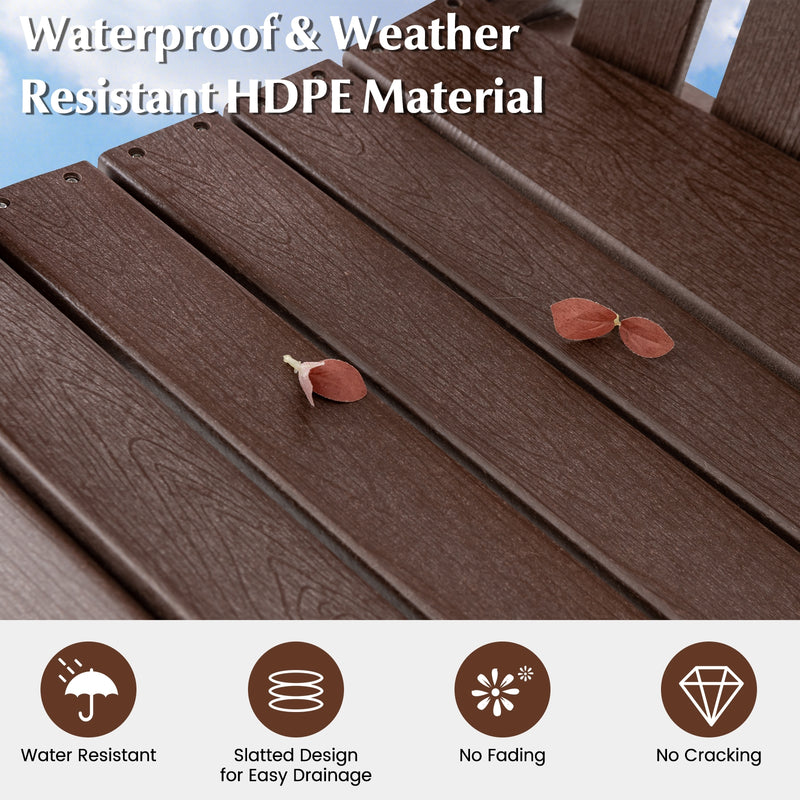 *HDPE Patio Chair with Armrest and Footrest for Indoor Outdoor - Brown