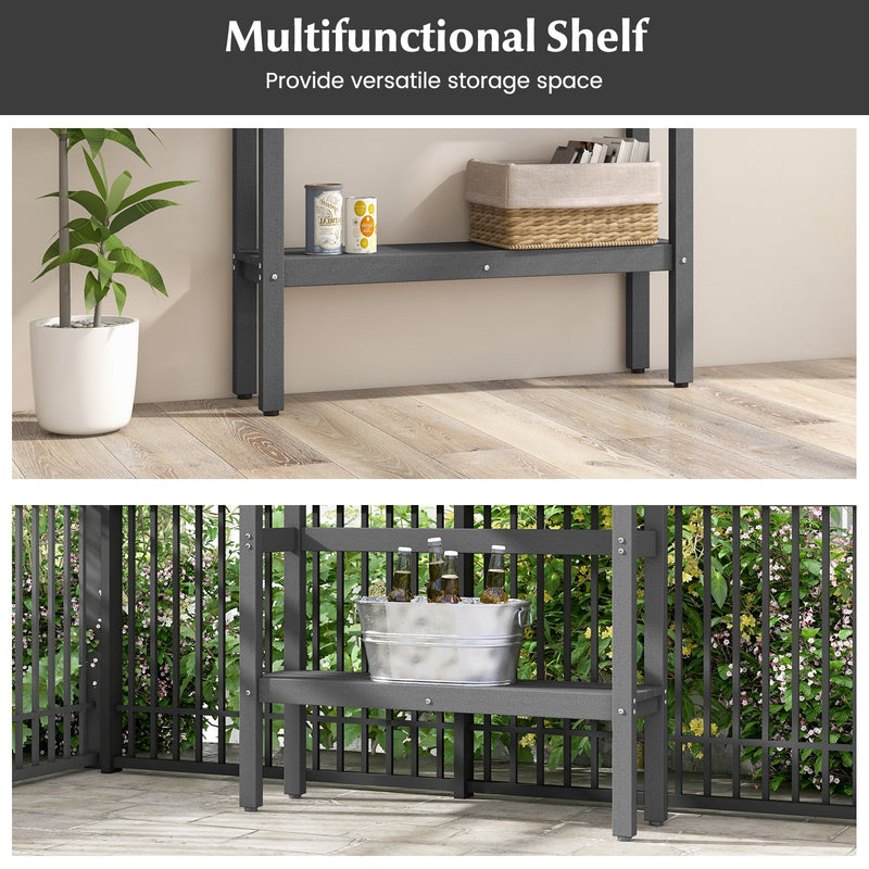 48 Inch Patio Pub Height Table with Storage Shelf and Adjustable Foot Pads-Gray