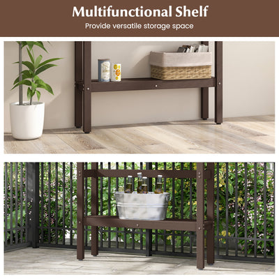 48 Inch Patio Pub Height Table with Storage Shelf and Adjustable Foot Pads-Brown