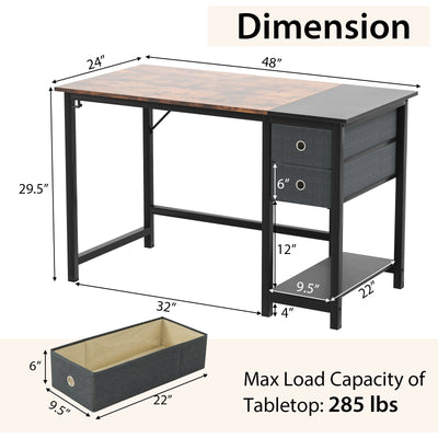 48/55-Inch Home Office Desk with 2 Drawers Hanging Hook-S