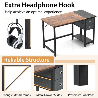 48/55-Inch Home Office Desk with 2 Drawers Hanging Hook-S