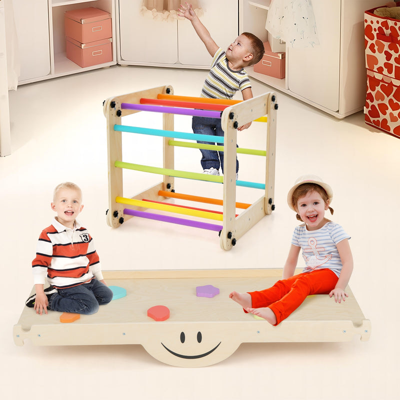 *Climbing Triangle Ladder Toy Indoor Jungle Gym with Reversible Ramp - Multicolor
