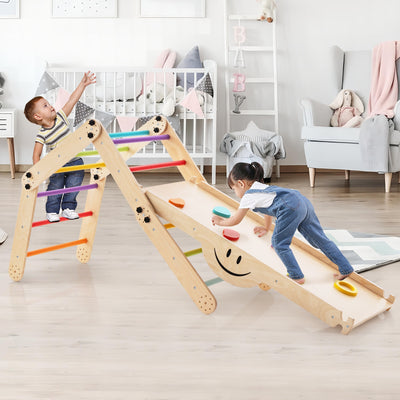 *Climbing Triangle Ladder Toy Indoor Jungle Gym with Reversible Ramp - Multicolor