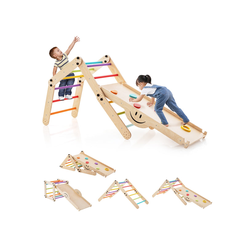 *Climbing Triangle Ladder Toy Indoor Jungle Gym with Reversible Ramp - Multicolor