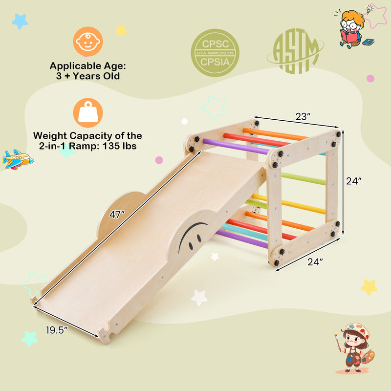 *Climbing Triangle Ladder Toy Indoor Jungle Gym with Reversible Ramp - Multicolor