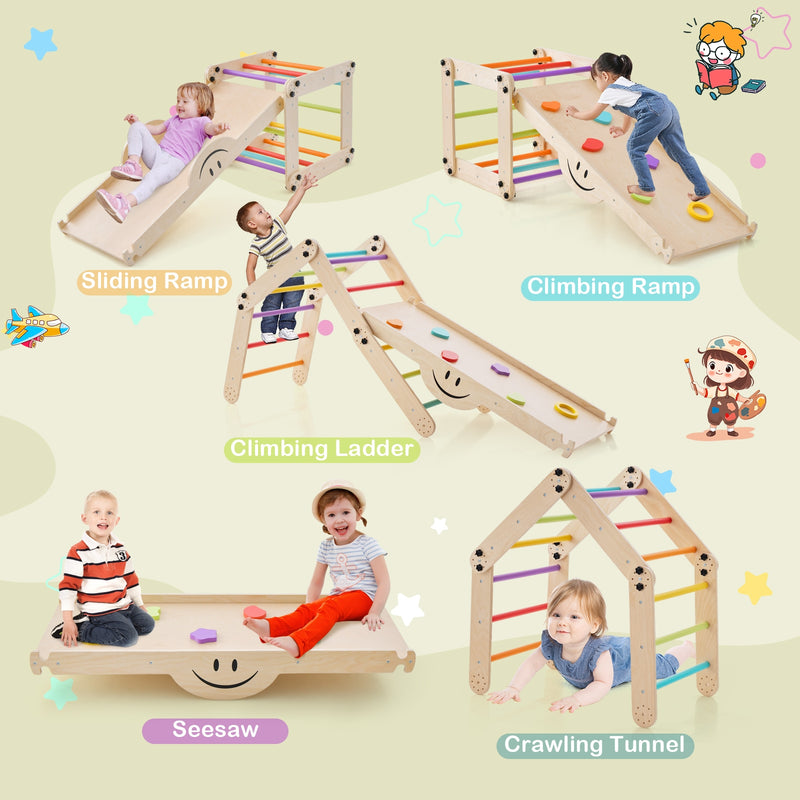 *Climbing Triangle Ladder Toy Indoor Jungle Gym with Reversible Ramp - Multicolor