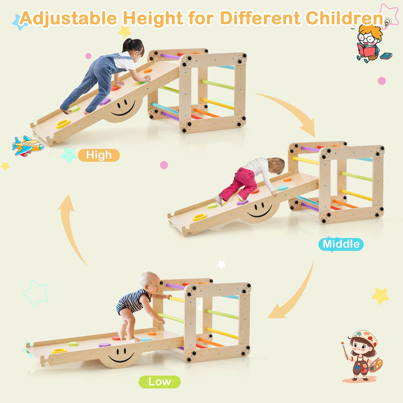 *Climbing Triangle Ladder Toy Indoor Jungle Gym with Reversible Ramp - Multicolor