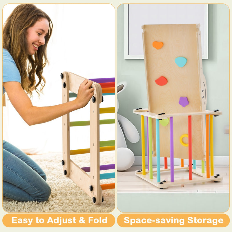 *Climbing Triangle Ladder Toy Indoor Jungle Gym with Reversible Ramp - Multicolor