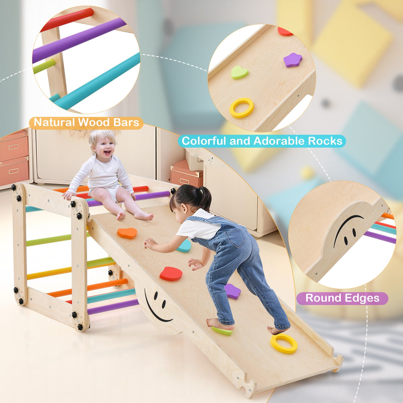*Climbing Triangle Ladder Toy Indoor Jungle Gym with Reversible Ramp - Multicolor
