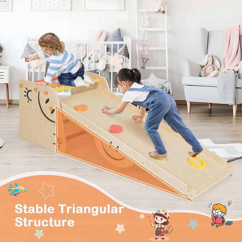 *Wooden Climbing Toy Triangle Climber Set with Seesaw - Multicolor