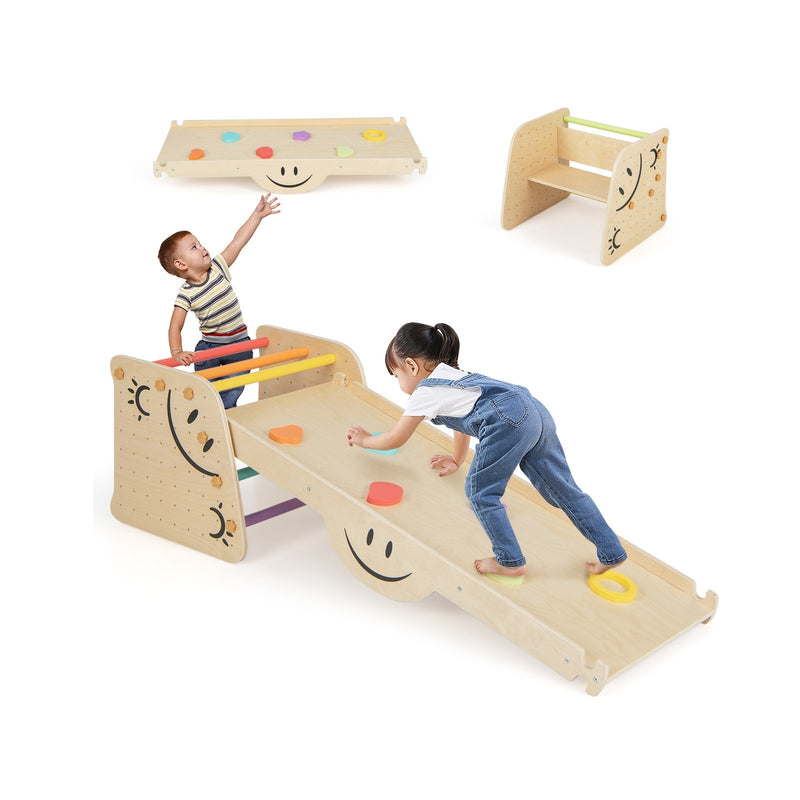 *Wooden Climbing Toy Triangle Climber Set with Seesaw - Multicolor