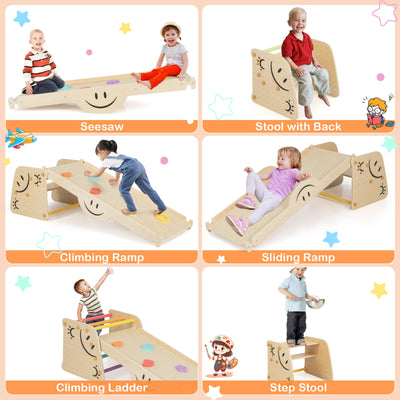 *Wooden Climbing Toy Triangle Climber Set with Seesaw - Multicolor
