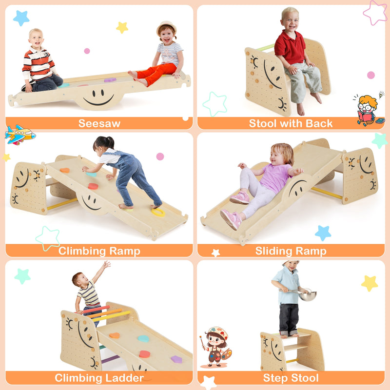 *Wooden Climbing Toy Triangle Climber Set with Seesaw - Multicolor