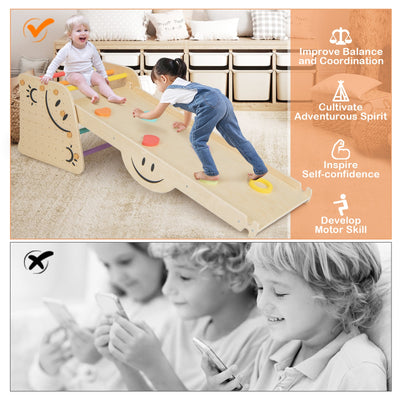 *Wooden Climbing Toy Triangle Climber Set with Seesaw - Multicolor