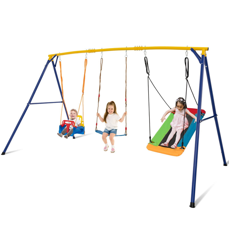 *660 LBS Heavy Duty Carbon Steel Swing Frame with 3 Swings - Yellow