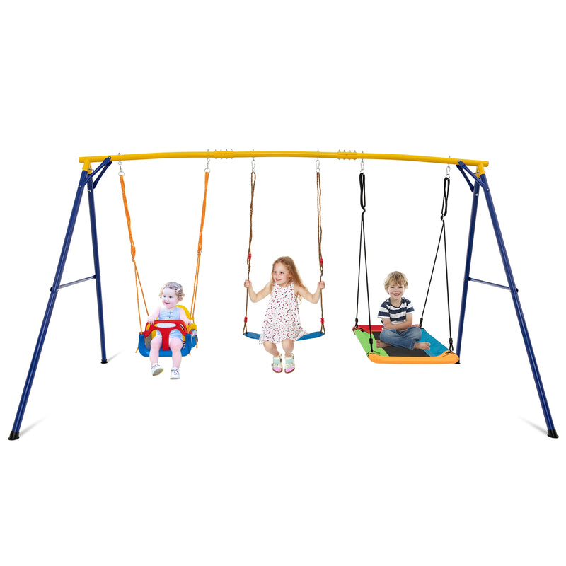 *660 LBS Heavy Duty Carbon Steel Swing Frame with 3 Swings - Yellow