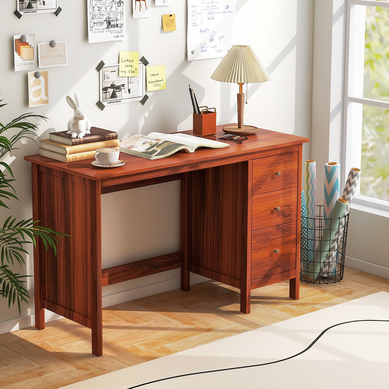 *3-Drawer Home Office Study Computer Desk with Spacious Desktop - Brown