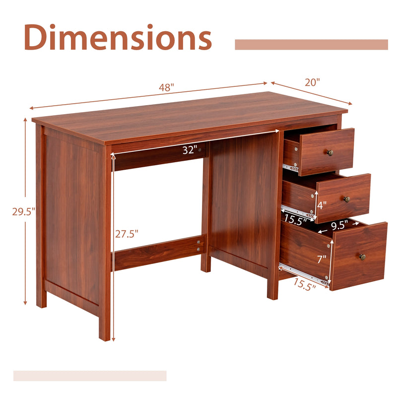 *3-Drawer Home Office Study Computer Desk with Spacious Desktop - Brown