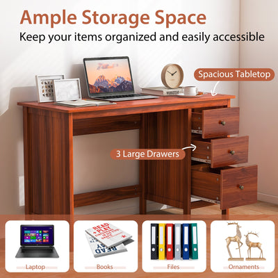 *3-Drawer Home Office Study Computer Desk with Spacious Desktop - Brown