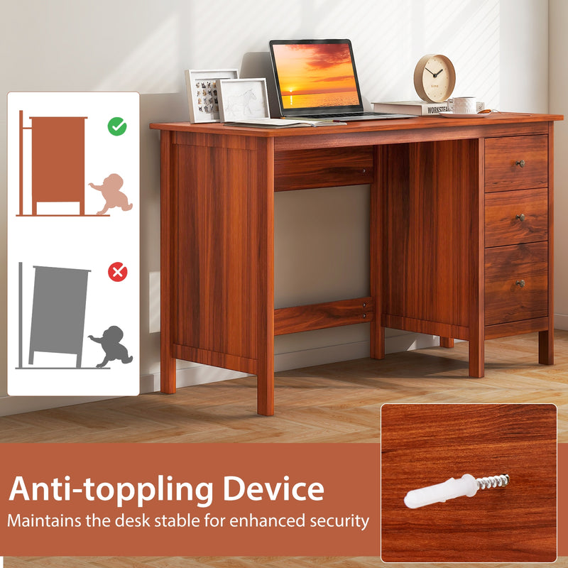 *3-Drawer Home Office Study Computer Desk with Spacious Desktop - Brown