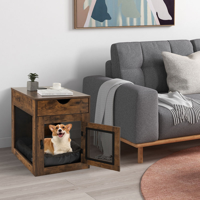 *Furniture Style Dog Kennel with Drawer and Removable Dog Bed - Coffee