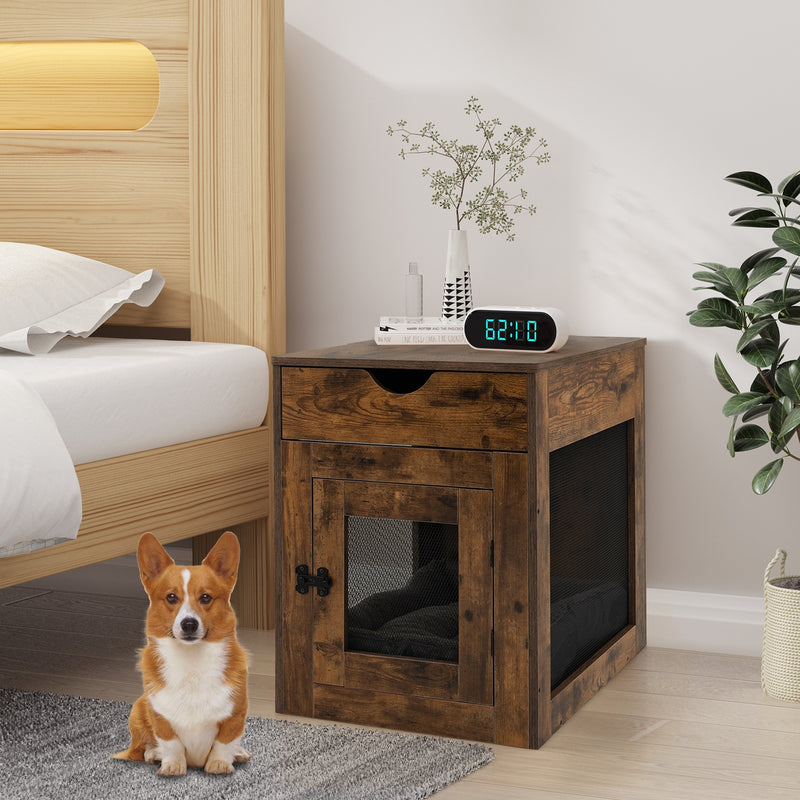 *Furniture Style Dog Kennel with Drawer and Removable Dog Bed - Coffee
