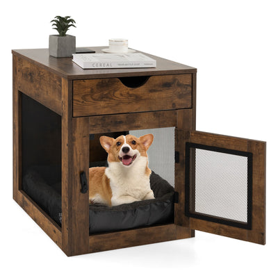 *Furniture Style Dog Kennel with Drawer and Removable Dog Bed - Coffee