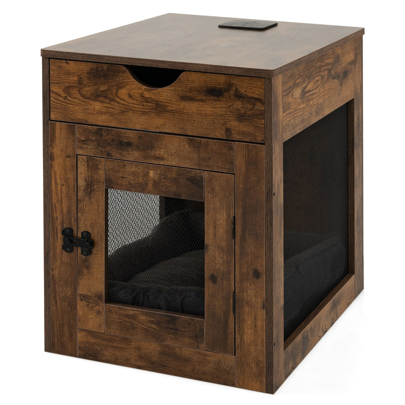 *Furniture Style Dog Kennel with Drawer and Removable Dog Bed - Coffee
