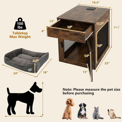 *Furniture Style Dog Kennel with Drawer and Removable Dog Bed - Coffee