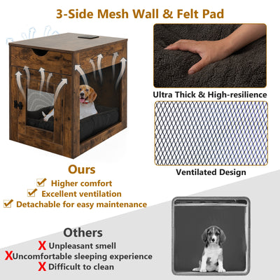*Furniture Style Dog Kennel with Drawer and Removable Dog Bed - Coffee