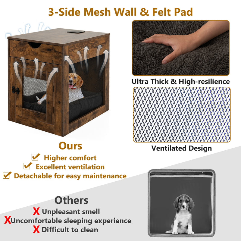 *Furniture Style Dog Kennel with Drawer and Removable Dog Bed - Coffee
