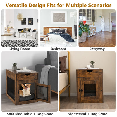*Furniture Style Dog Kennel with Drawer and Removable Dog Bed - Coffee