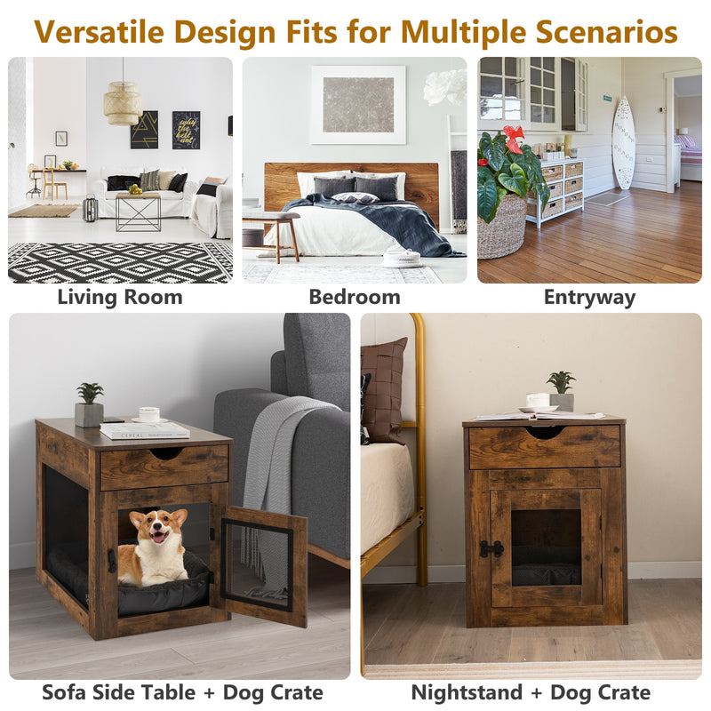 *Furniture Style Dog Kennel with Drawer and Removable Dog Bed - Coffee