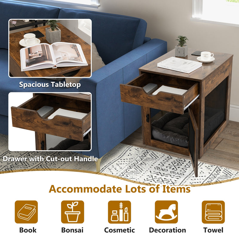 *Furniture Style Dog Kennel with Drawer and Removable Dog Bed - Coffee