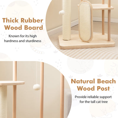 Wooden Multi-level Modern Cat Tower with Scratching Board and Post-44 inches
