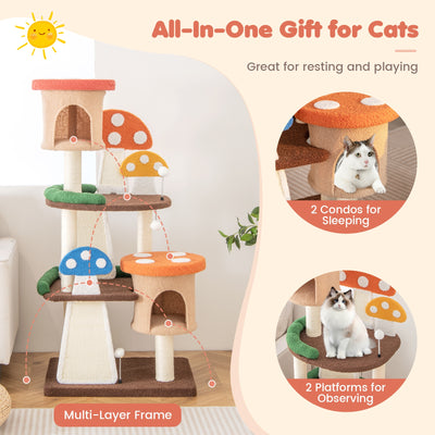 *4-In-1 Cat Tree with 2 Condos and Platforms for Indoors - Multicolor