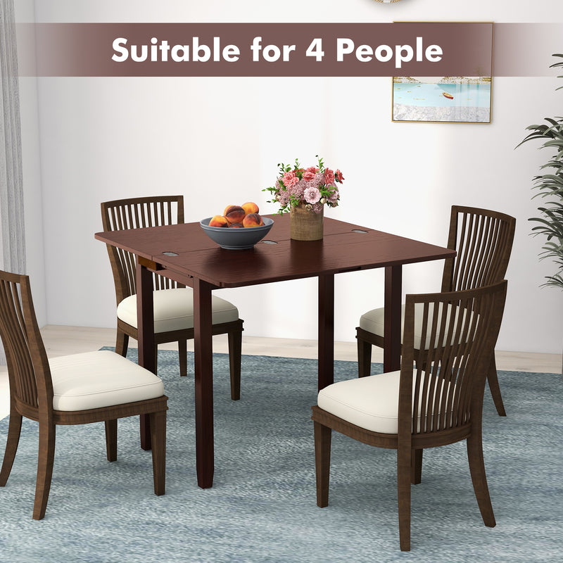 Mid Century Folding Dining Table for 4 People Extendable Kitchen Table with Hidden Storage-Brown