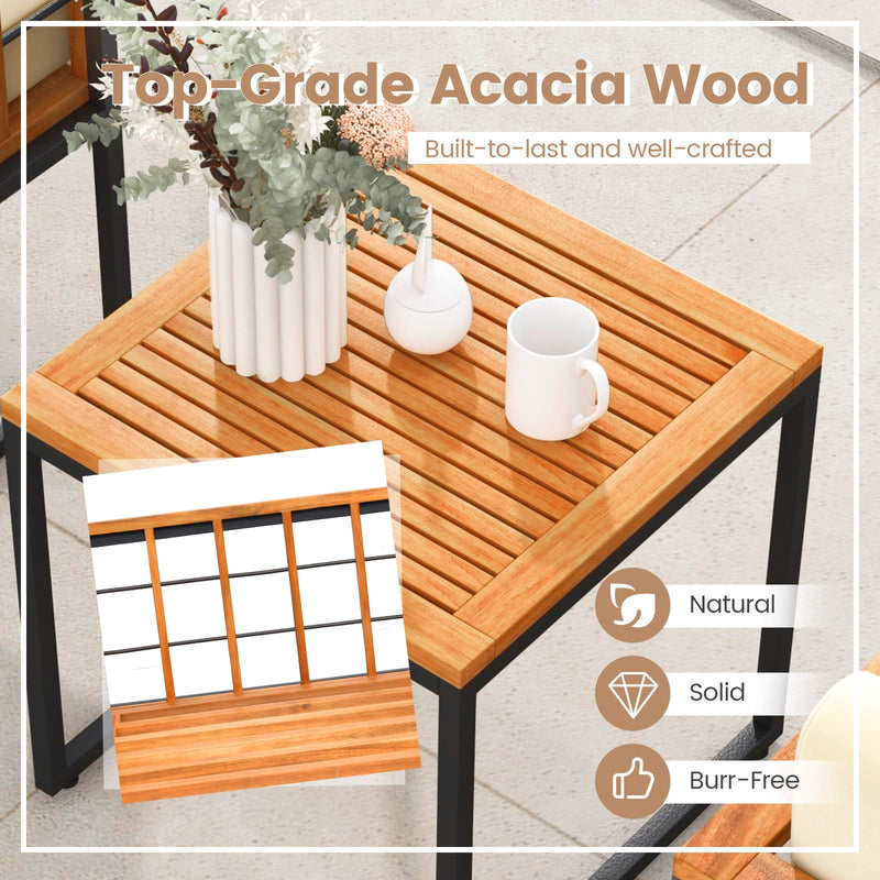 *3 Pieces Patio Chair Set Acacia Wood Outdoor Sofa Set with Soft Cushions - Beige