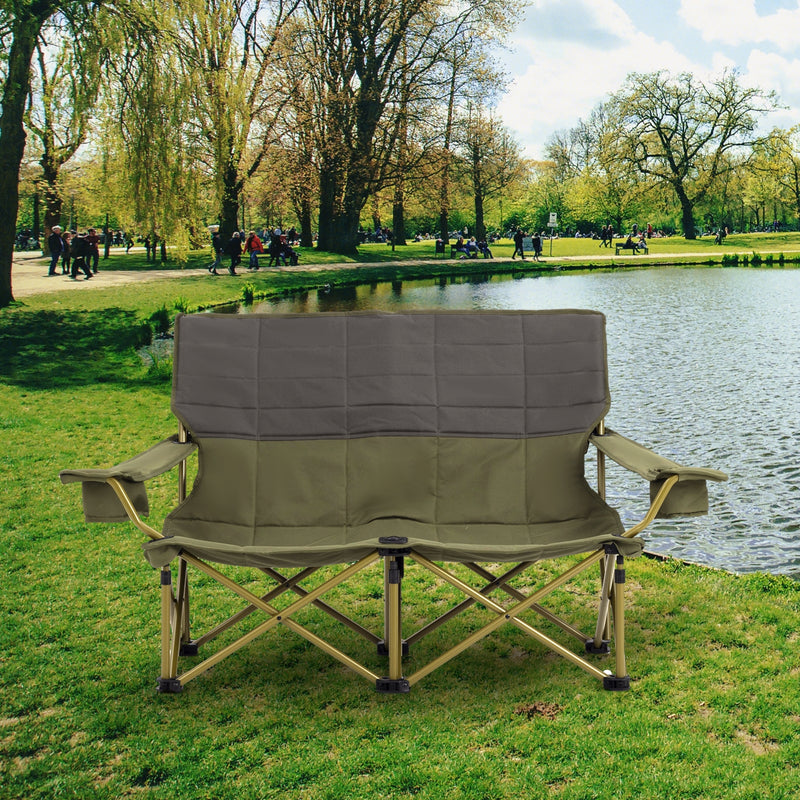 *Oversized Camping Chair Folding Loveseat Camping Couch with Cup Holders & Thick Padding - Green