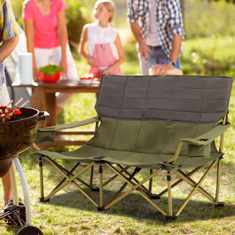 *Oversized Camping Chair Folding Loveseat Camping Couch with Cup Holders & Thick Padding - Green