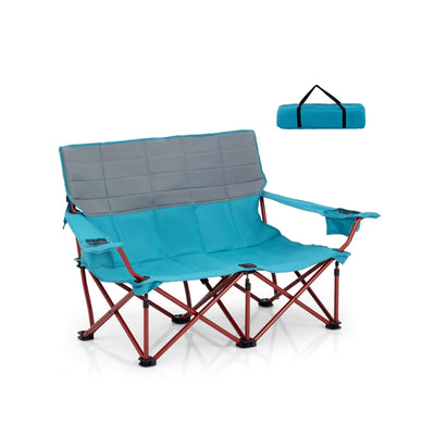 *Oversized Camping Chair Folding Loveseat Camping Couch with Cup Holders & Thick Padding - Blue