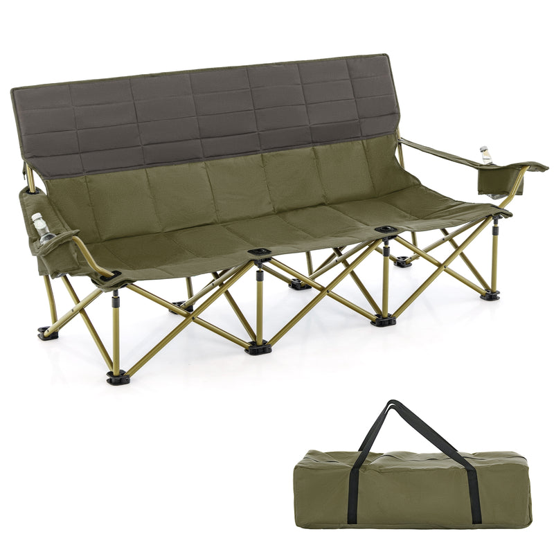 *3 Person Folding Camping Chair with 2 Cup Holders Cotton Padding & Storage Bag - Green