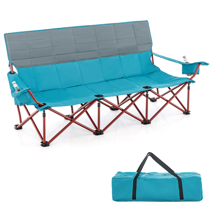 *3 Person Folding Camping Chair with 2 Cup Holders Cotton Padding & Storage Bag - Blue
