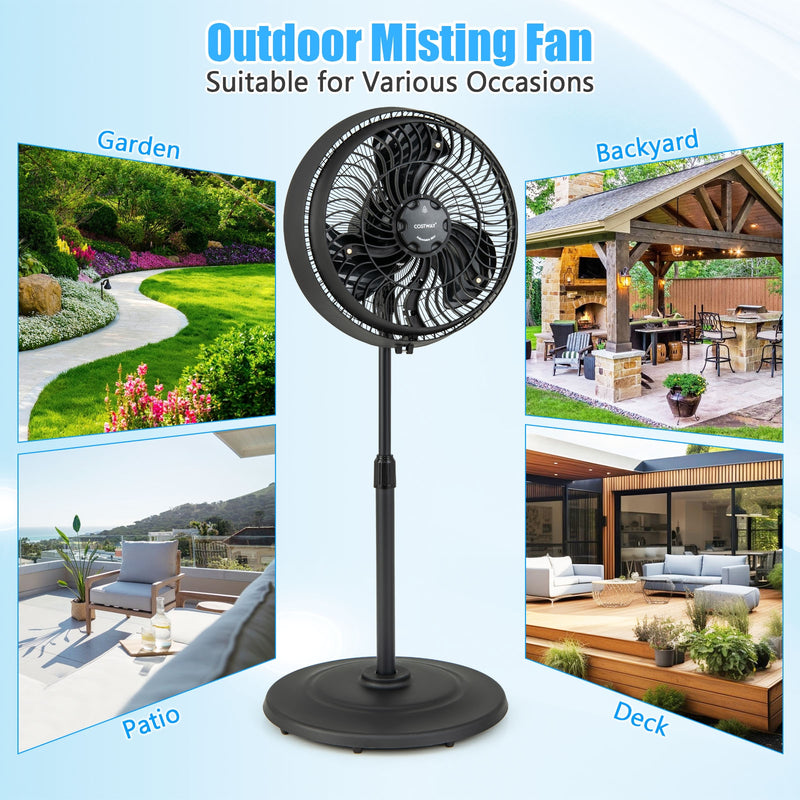 *16 Inch Outdoor Misting Fan Oscillating Pedestal Fan with 3 Mist Levels - Black