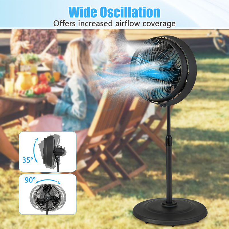 *16 Inch Outdoor Misting Fan Oscillating Pedestal Fan with 3 Mist Levels - Black