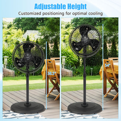 *16 Inch Outdoor Misting Fan Oscillating Pedestal Fan with 3 Mist Levels - Black