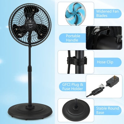 *16 Inch Outdoor Misting Fan Oscillating Pedestal Fan with 3 Mist Levels - Black