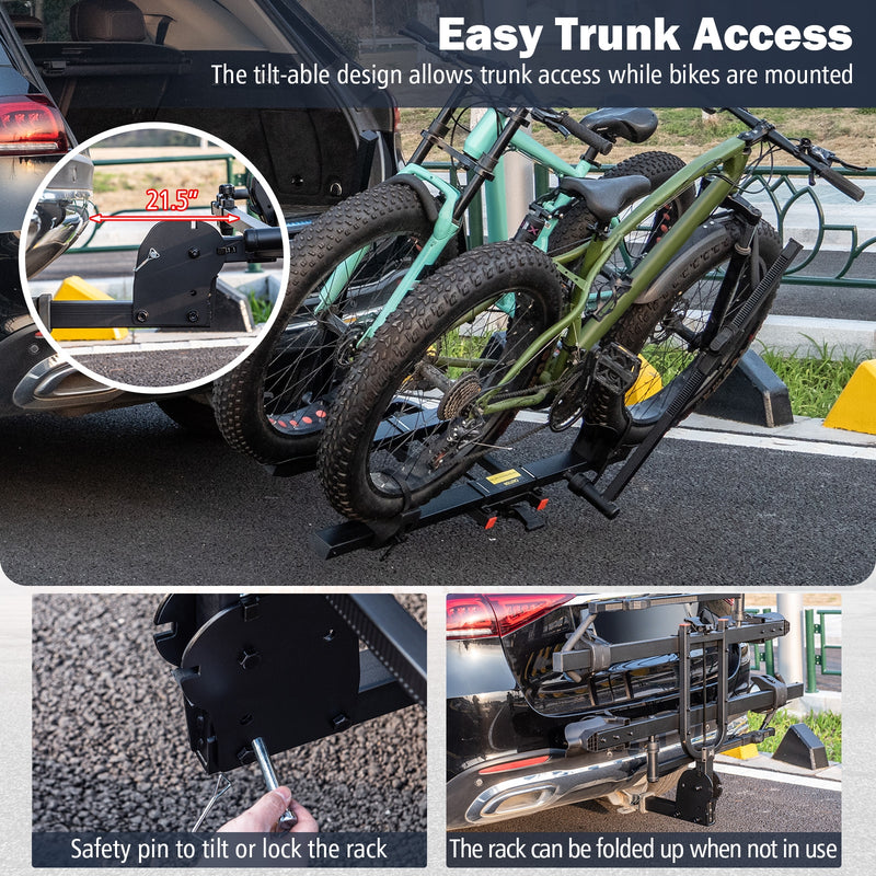 *2 Inch Hitch Mount Bike Rack 2-Bike Platform Style Carrier with Tilt-able Design for Easy Trunk Access