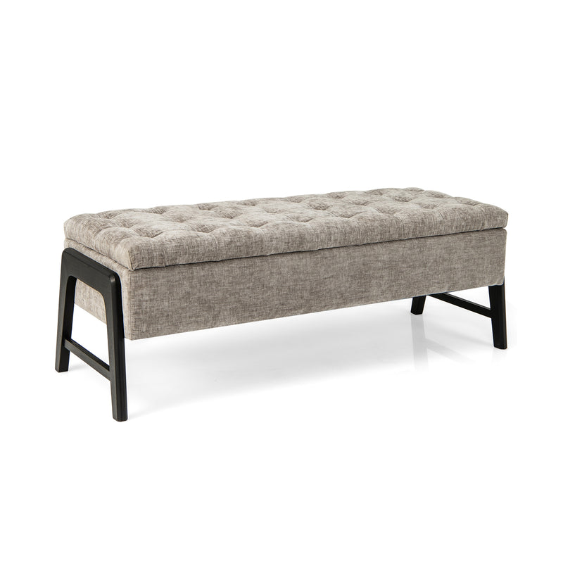 *Modern Chenille Storage Bench with Solid Rubber Wood Legs - Gray
