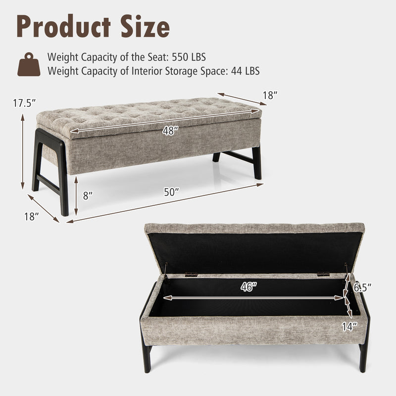 *Modern Chenille Storage Bench with Solid Rubber Wood Legs - Gray